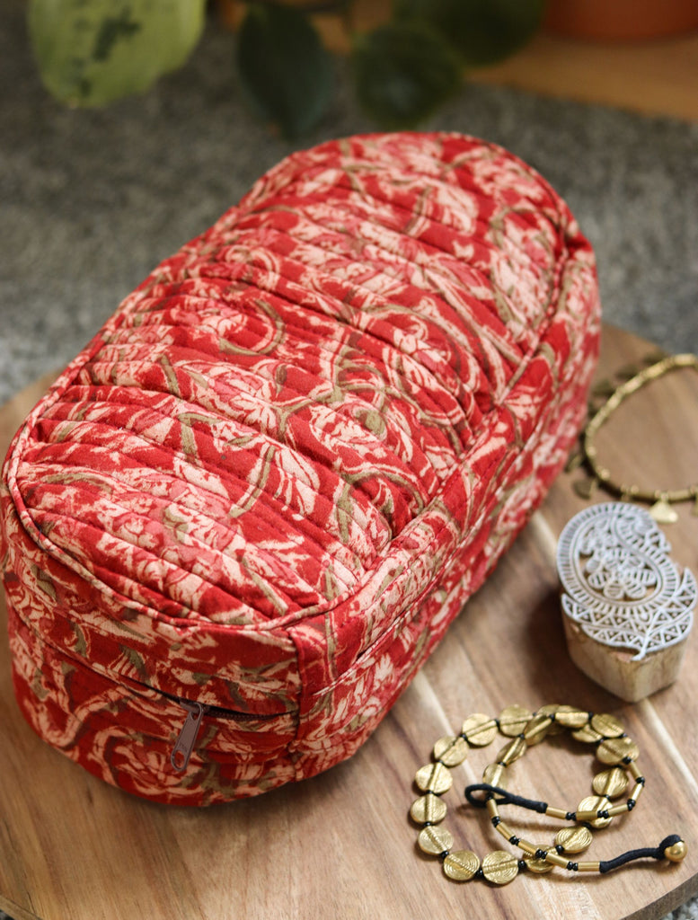 'Karuna' Kalamkari Jewelry/Travel Organizer in Pure Cotton Masala Chai