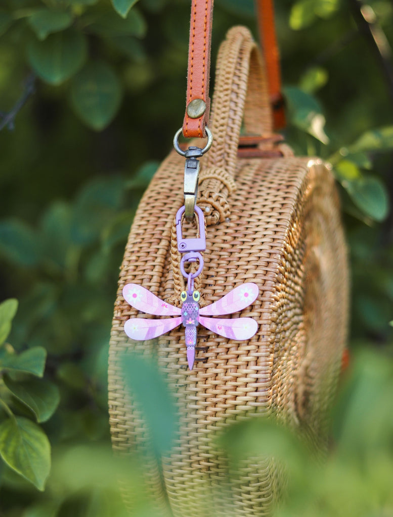 Lilac Dragonfly Illustrated Multipurpose Charm Keychain Masala Chai