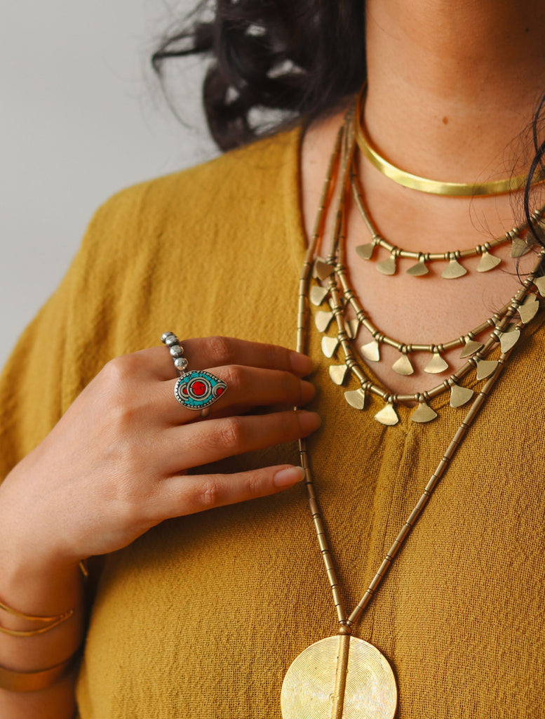 Miraya' 3-layered Tribal Brass Necklace– Masala Chai