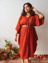 'Zikr' Handloom Cotton Kaftan Dress in Brick