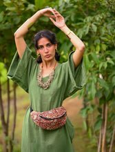 'Zikr' Handloom Cotton Kaftan Dress in Vintage Green