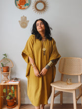 'Zikr' Handloom Cotton Kaftan Dress in Yellow