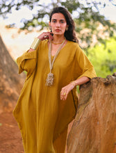 'Zikr' Handloom Cotton Kaftan Dress in Yellow
