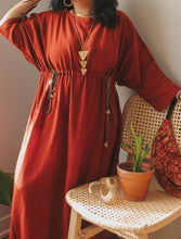 'Samah' - Handloom Cotton Boho Dress in Brick