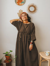 'Samah' Handloom Cotton Boho Dress (Olive Brown)