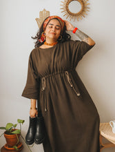 'Samah' Handloom Cotton Boho Dress (Olive Brown)