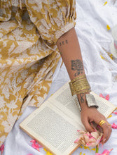 'Bloom' Hand-blockprinted Kalamkari Boho Dress (Mustard Yellow)