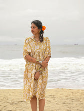 'Bloom' Limited Edition Hand-blockprinted Kalamkari Boho Dress (Mustard Yellow)