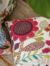 'Botanical Bliss' Kantha Hand-Embroidery Cushion Cover