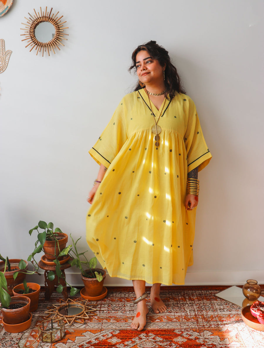 white christmas dresses Arsh Jamdani Cotton Dress with Dropped Puff Sleeve – Tritva main image 1