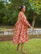 'Frida' Kalamkari Organic Cotton Boho Dress (Deep Red)