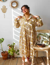 'Frida' Limited Edition Kalamkari Organic Cotton Boho Dress (Mustard Yellow)