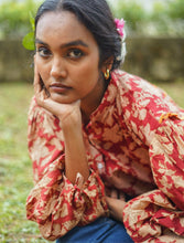 'Malti' Limited Edition Hand-blockprinted Kalamkari Boho Top (Red)