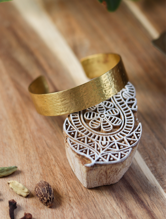 'Saira' Hand-hammered Textured Brass Cuff