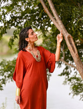 'Zikr' Handloom Cotton Kaftan Dress in Brick