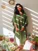 'Zikr' Handloom Cotton Kaftan Dress in Vintage Green