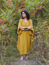 'Zikr' Handloom Cotton Kaftan Dress in Yellow