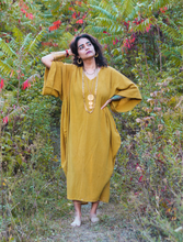 'Zikr' Handloom Cotton Kaftan Dress in Yellow