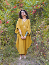 'Zikr' Handloom Cotton Kaftan Dress in Yellow