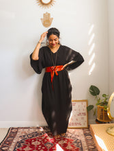 Zubeida Boho Handloom Cotton Kaftan Dress (Black)