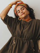 'Samah' Handloom Cotton Boho Dress (Coffee Brown)
