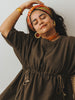 'Samah' Handloom Cotton Boho Dress (Olive Brown)