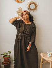'Samah' Handloom Cotton Boho Dress (Coffee Brown)